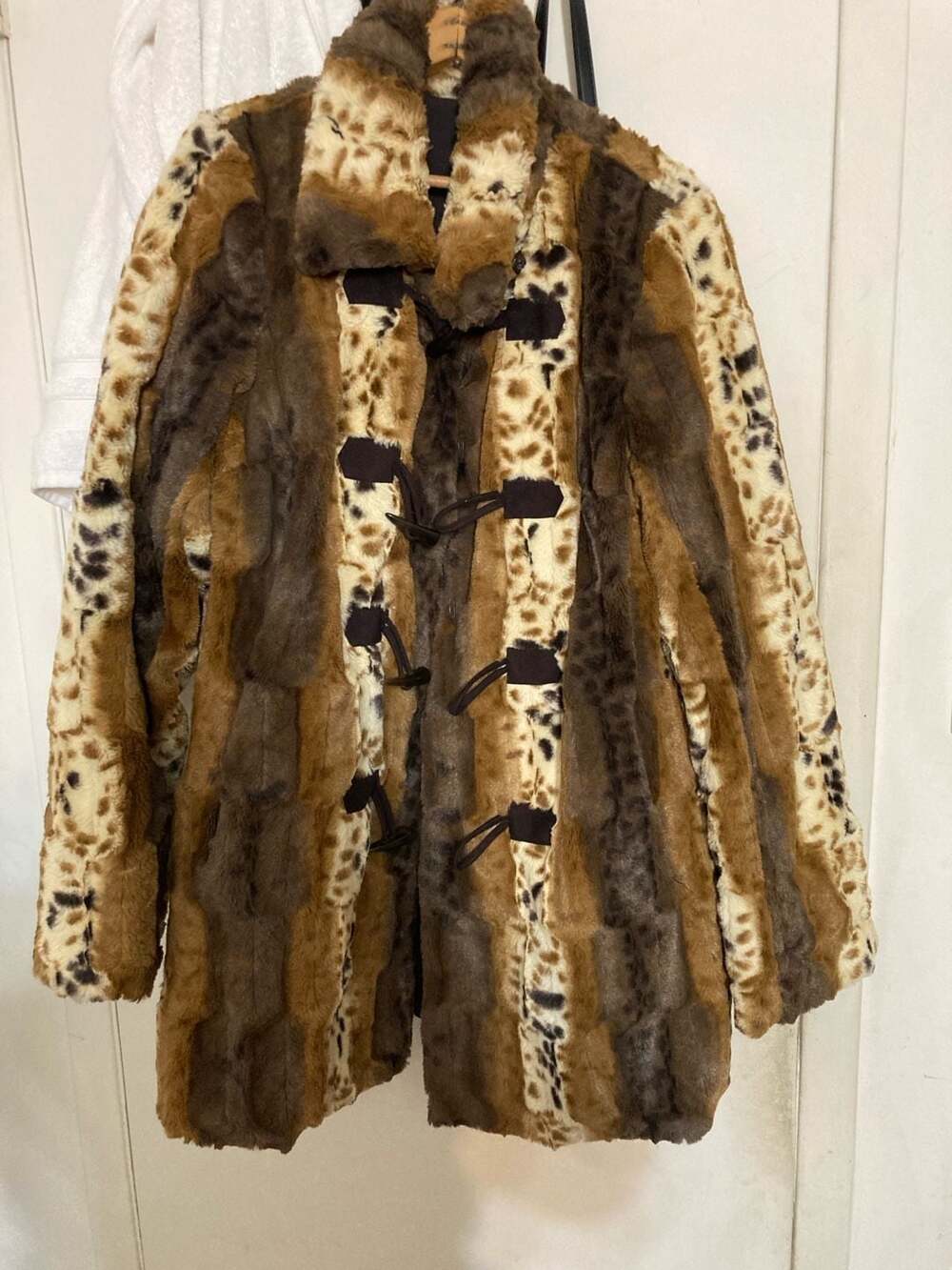 Dennis Basso Faux Fur Coat Size S Animal Print Toggle